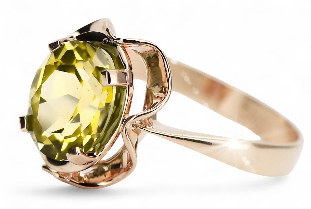 Vintage Yellow Peridot Craft Ring in 14K Rose Gold (vrc206r-yp) — full view of the piece