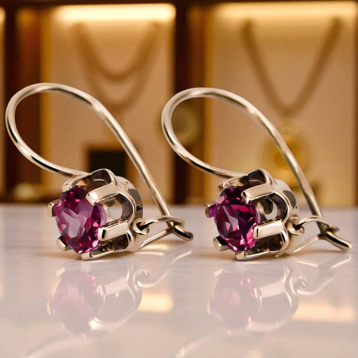Vintage Ruby Earrings in 14K Rose Gold (vec019r-rb)