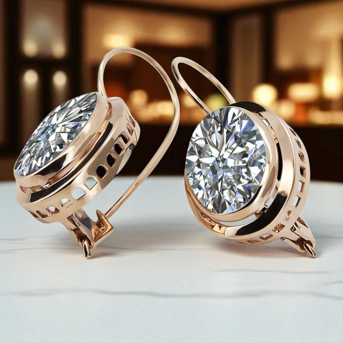 Vintage Zircon Earrings in 14K Rose Gold (vec114r-zi)