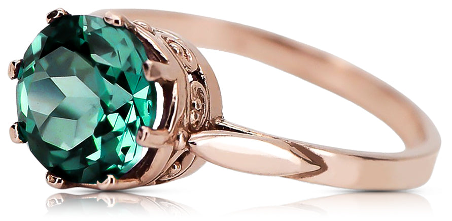 Vintage Emerald Craft Ring in 14K Rose Gold (vrc366r-em) — close-up of the stone and setting