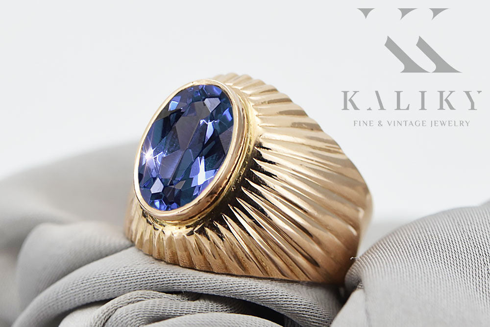 Vintage Alexandrite Ring in 14K Rose Gold (vrc127r-ax) — close-up of the hallmark on the inner band