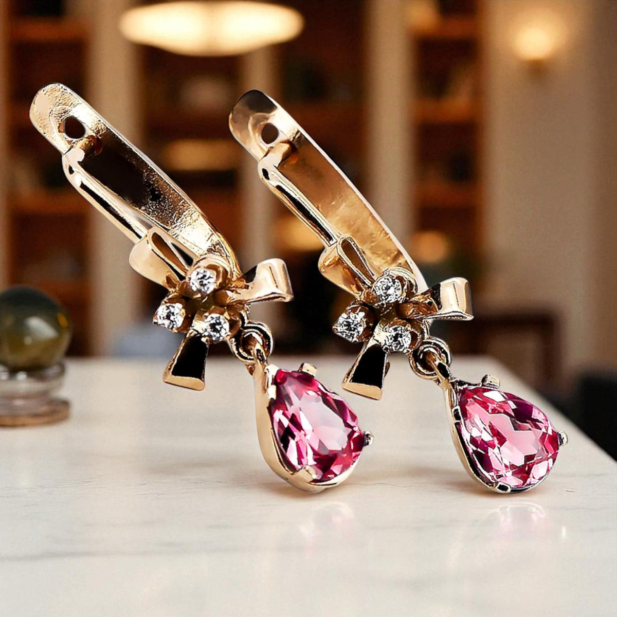 Vintage Ruby Earrings in 14K Rose Gold (vec045r-rb)