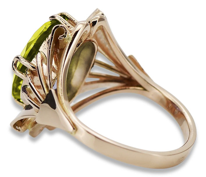 Vintage Yellow Peridot Ring in 14K Rose Gold (vrc015r-yp) — side view showing the setting