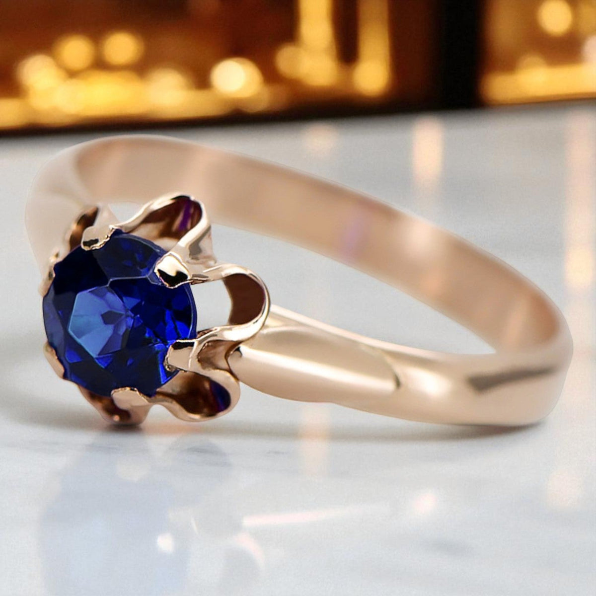 Vintage Sapphire Ring in 14K Rose Gold (vrc094r-sp)