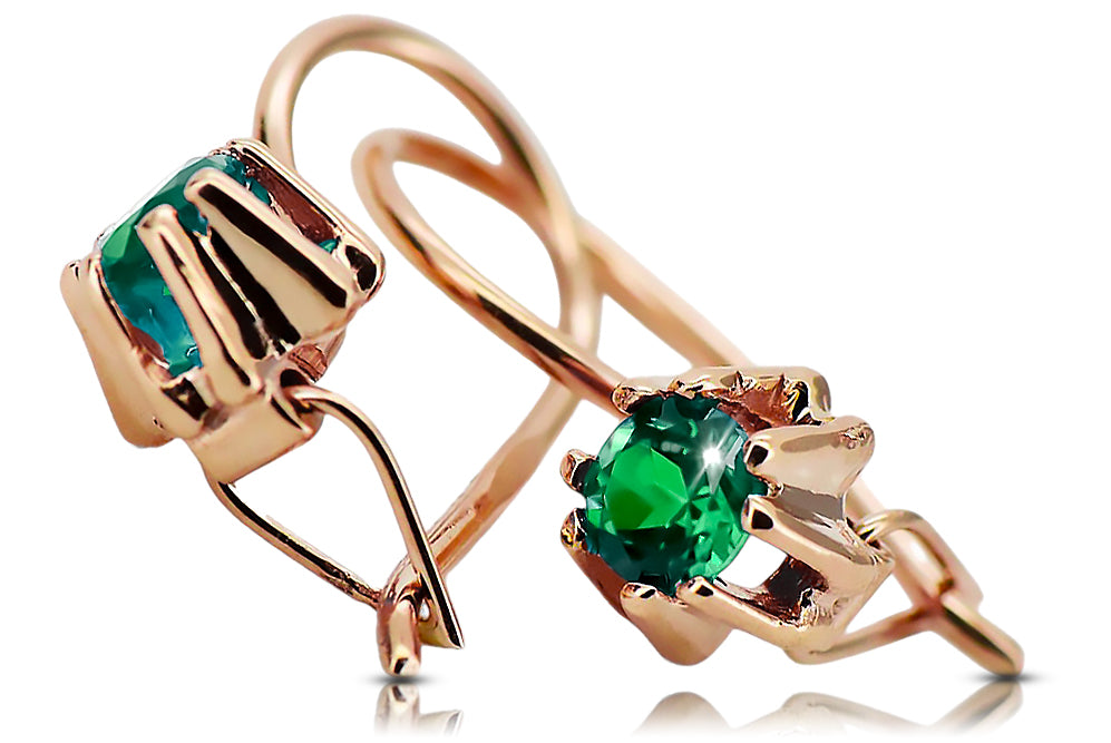 Vintage Emerald Craft Earrings in 14K Rose Gold (vec053r-em) — back view with the clasp