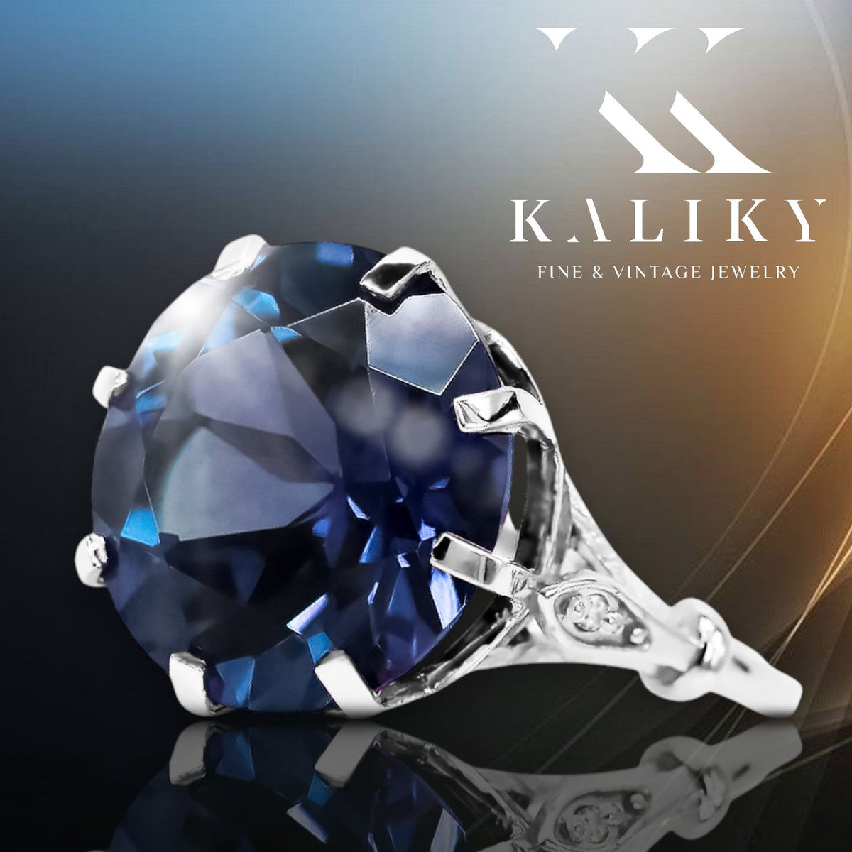 Vintage Sapphire Ring in Sterling Silver (vrc073s-sp) — full view of the piece