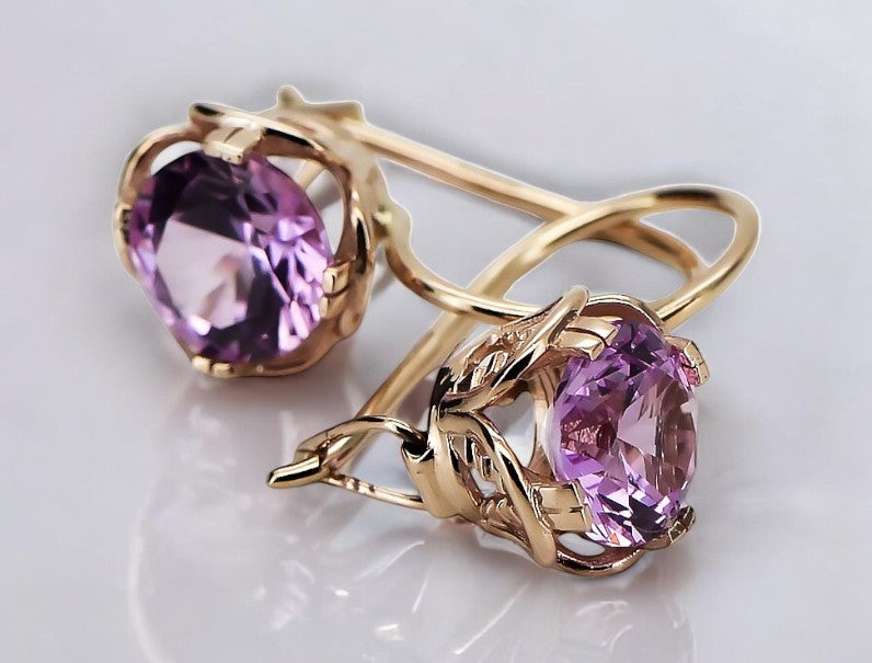 Vintage Amethyst Earrings in 14K Rose Gold (vec029r-am) — close-up of the hallmark on the inner band
