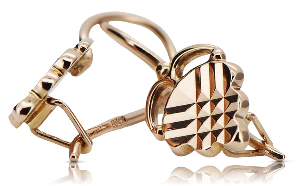 Vintage Leaf Earrings in 14K Rose Gold (ven009) — close-up of the hallmark on the inner band
