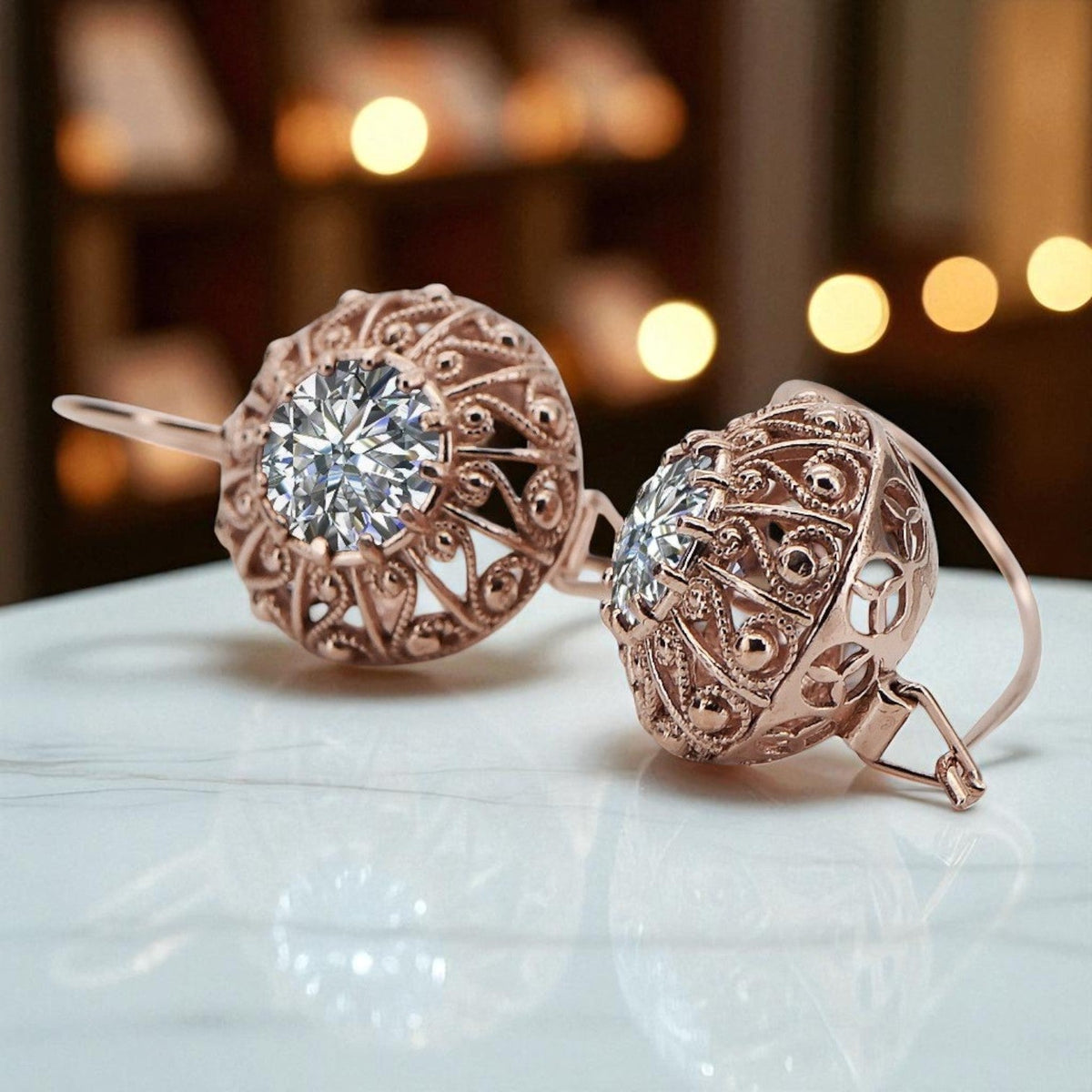 Vintage Zircon Zorcon Earrings in 14K Rose Gold (vec002r-zi)