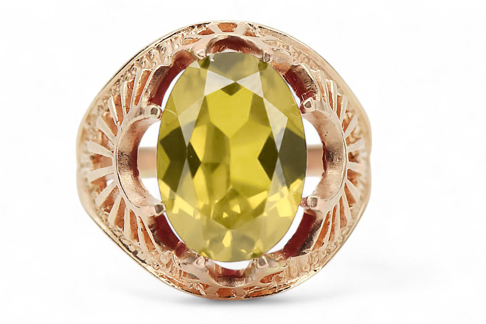 Vintage Yellow Peridot Ring in 14K Rose Gold (vrc003r-yp) — close-up of the hallmark on the inner band