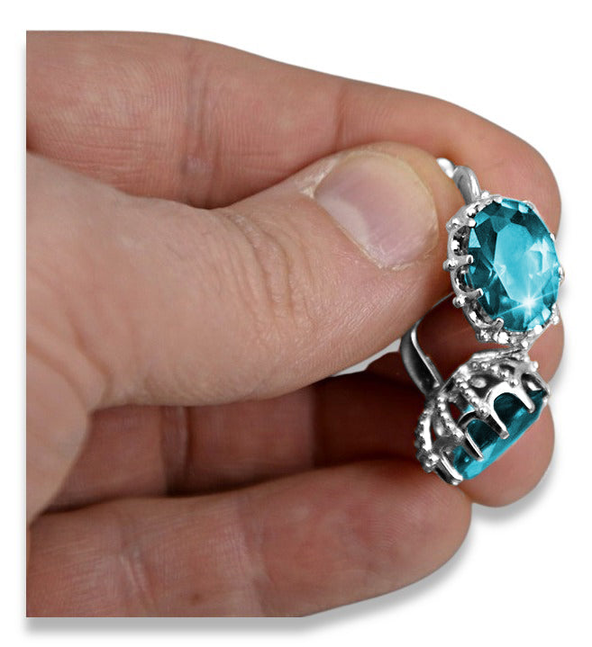 Vintage Aquamarine Earrings in Sterling Silver (vec079s-aq) — close-up of the hallmark on the inner band