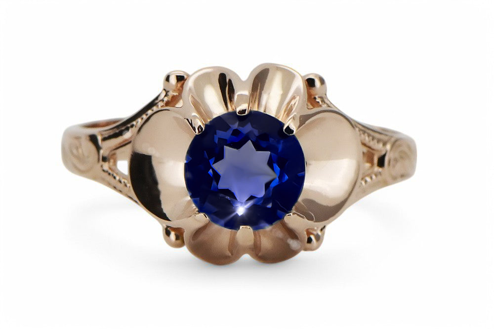 Vintage Sapphire Craft Ring in 14K Rose Gold (vrc377r-sp) — close-up of the hallmark on the inner band