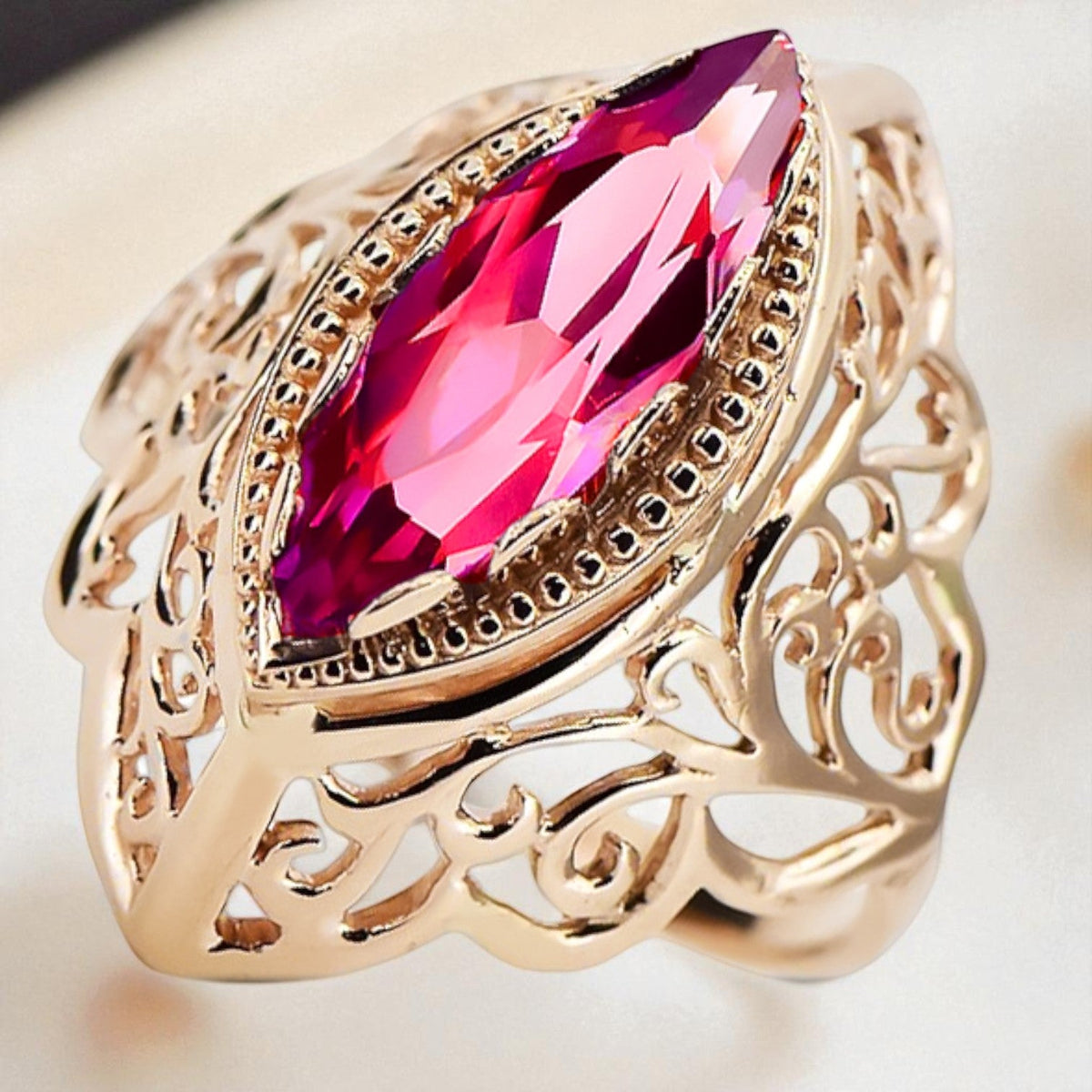Vintage Ruby Ring in 14K Rose Gold (vrc017r-rb)