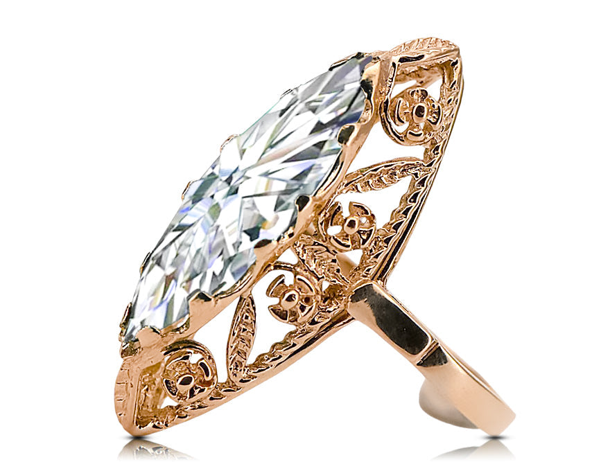 Vintage Zircon Ring in 14K Rose Gold (vrc005r-zi) — back view with the clasp