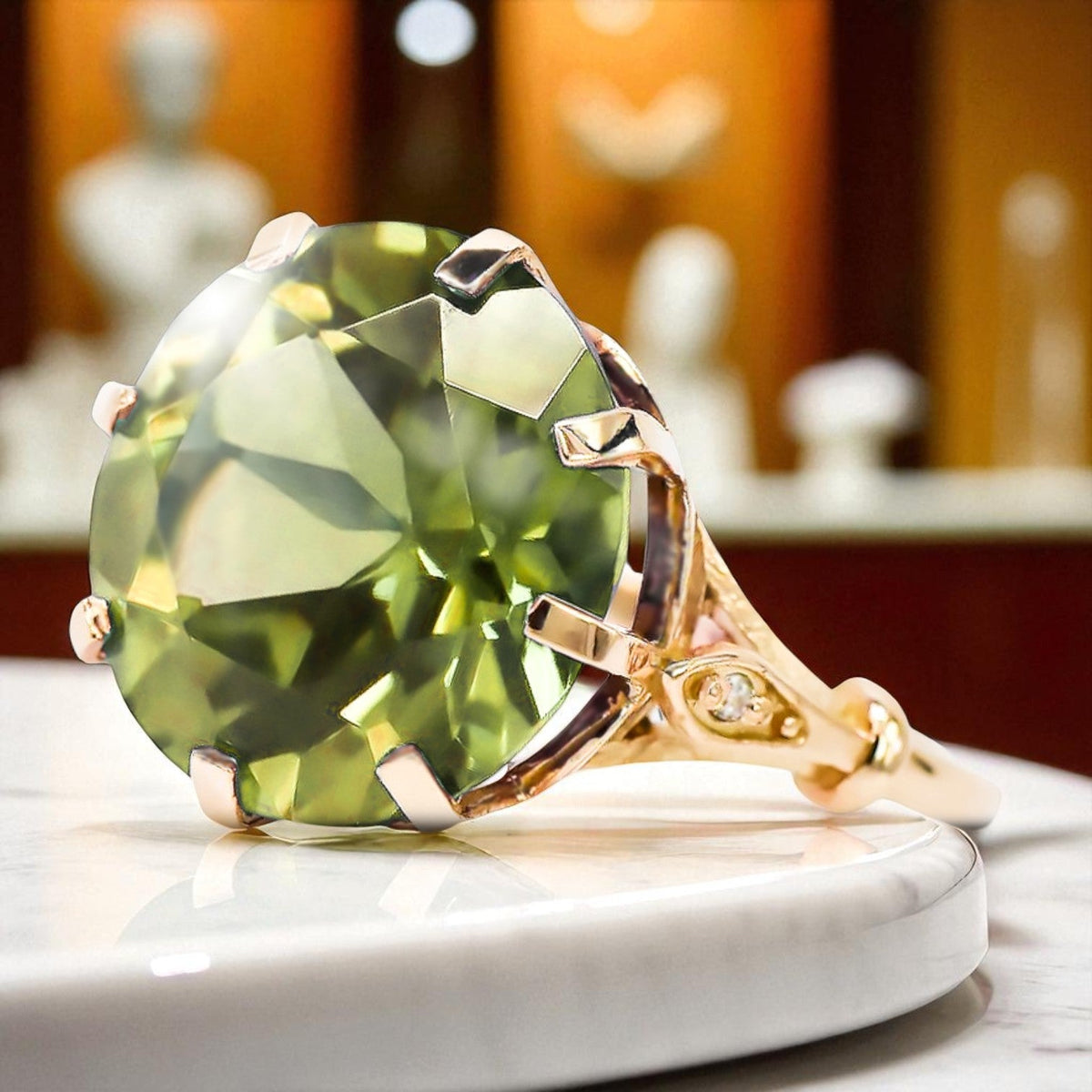 Vintage Yellow Peridot Ring in 14K Rose Gold (vrc073r-yp)