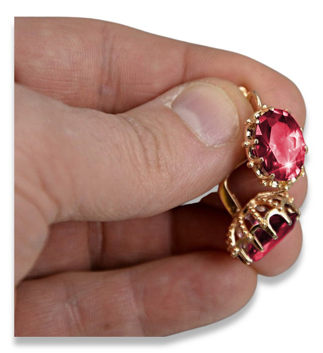 Vintage Ruby Lady Earrings in 14K Rose Gold (vec079r-rb) — close-up of the hallmark on the inner band