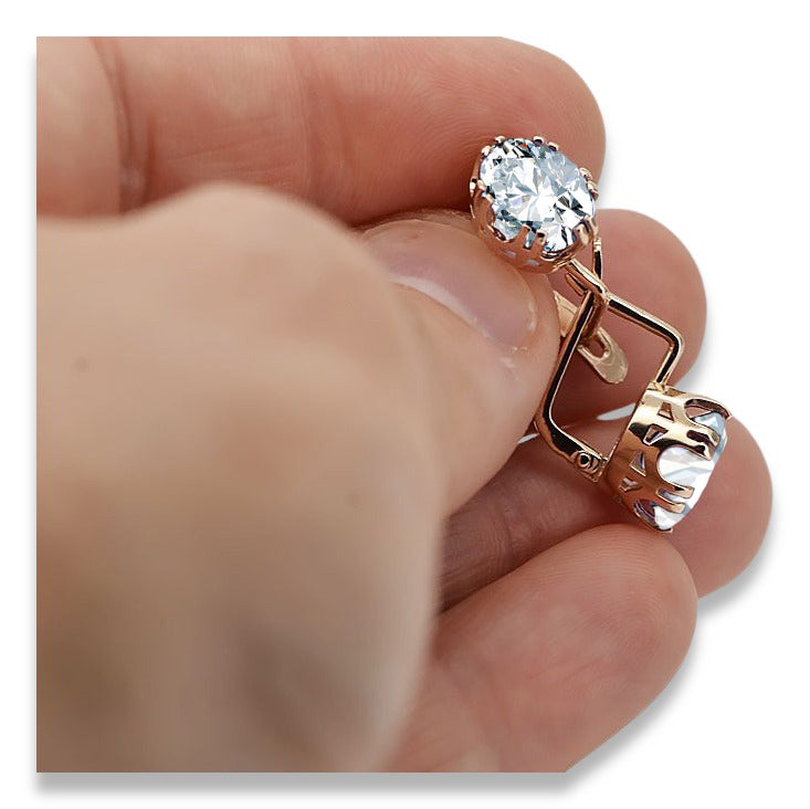 Vintage Zircon Earrings in 14K Rose Gold (vec016r-zi) — close-up of the stone and setting