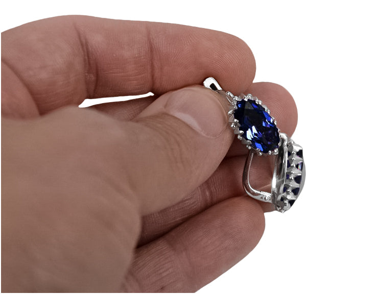 Vintage Sapphire Earrings in Sterling Silver (vec174s-sp)