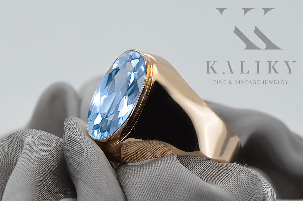 Vintage Aquamarine Ring in 14K Rose Gold (vrc077r-aq) — close-up of the hallmark on the inner band