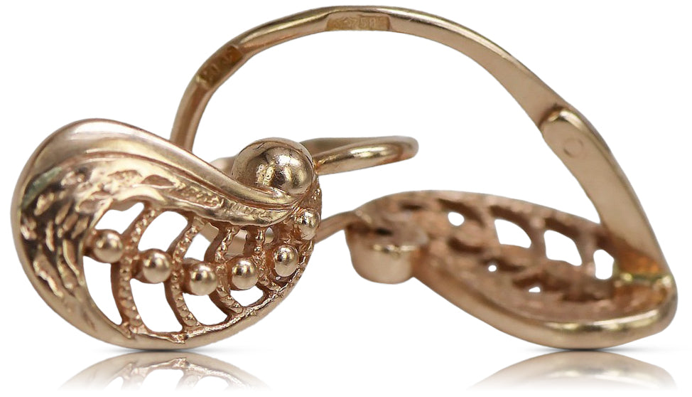 Vintage Leaf Earrings in 14K Rose Gold (ven254) — view 2