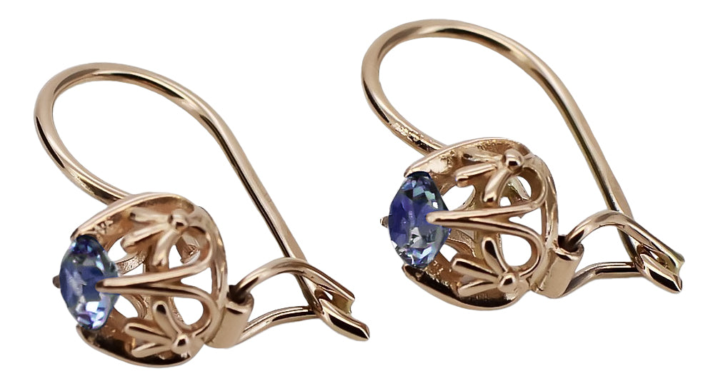 Vintage Sapphire Made Earrings in 14K Rose Gold (vec145r-sp) — close-up of the hallmark on the inner band