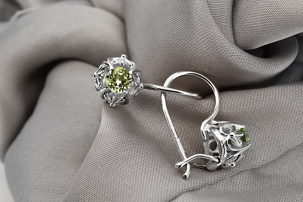Vintage Yellow Peridot Earrings in Rose Gold-Plated Sterling Silver (vec145s-yp) — close-up of the hallmark on the inner band