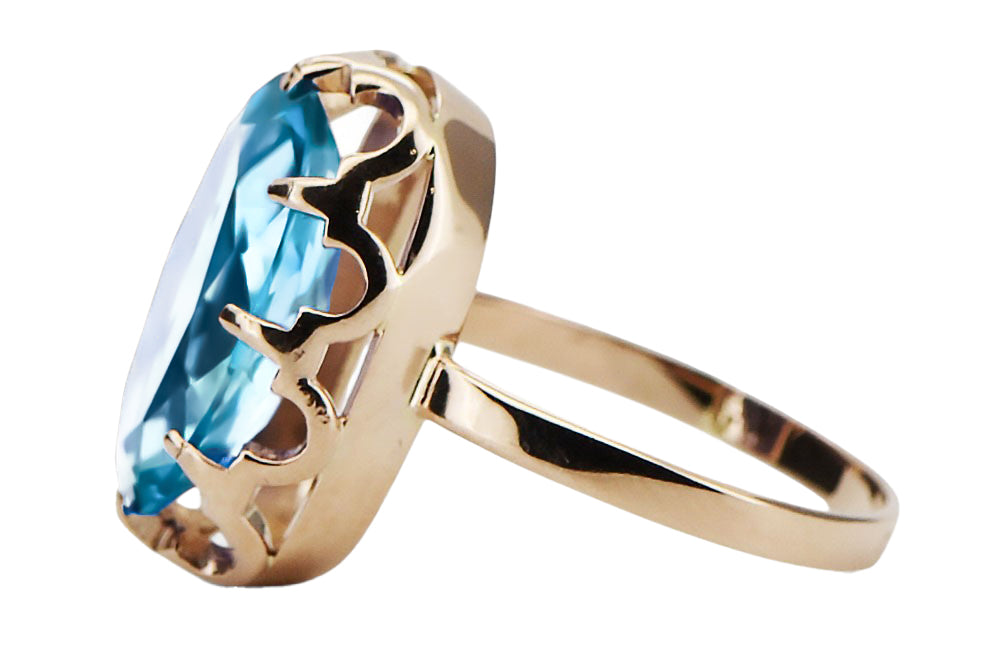 Vintage Aquamarine Ring in 14K Rose Gold (vrc253r-aq) — full view of the piece