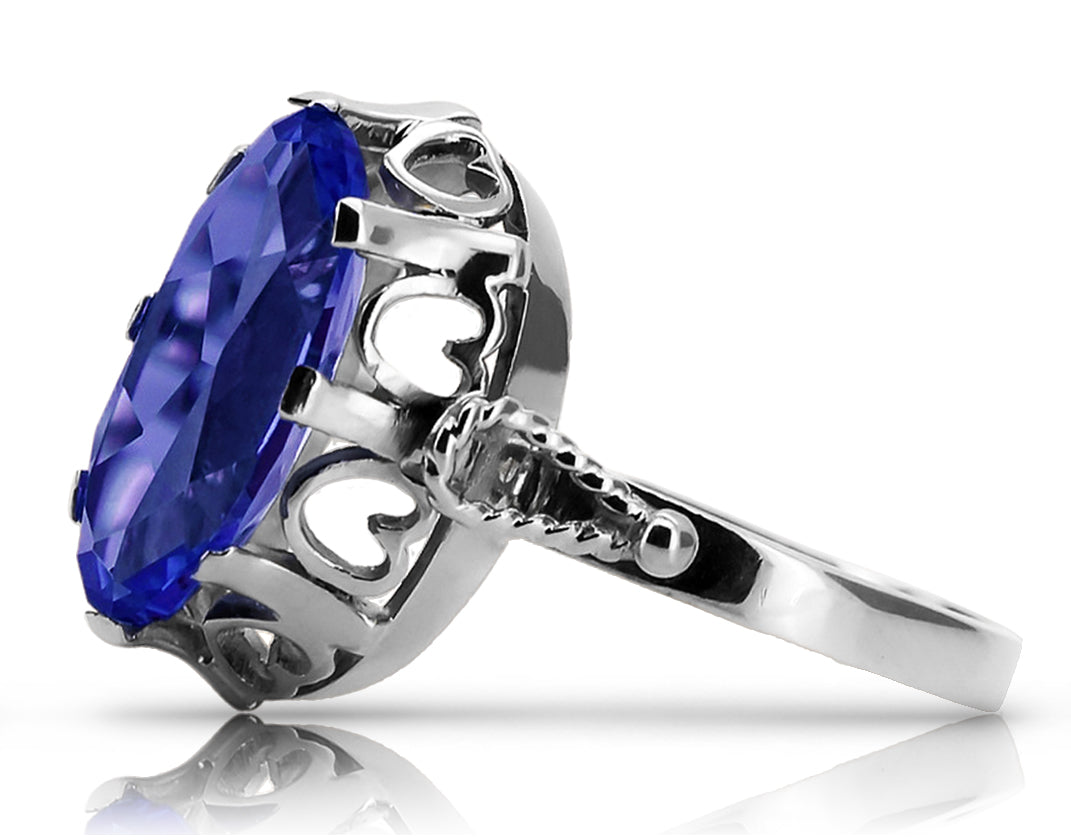 Vintage Sapphire Ring in Sterling Silver (vrc134s-sp) — side view showing the setting