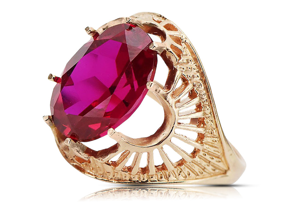 Vintage Ruby Craft Ring in 14K Rose Gold (vrc003r-rb) — worn on the neckline, showing the drape