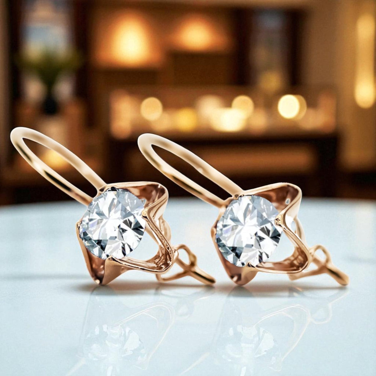 Vintage Zircon Earrings in 14K Rose Gold (vec142r-zi)