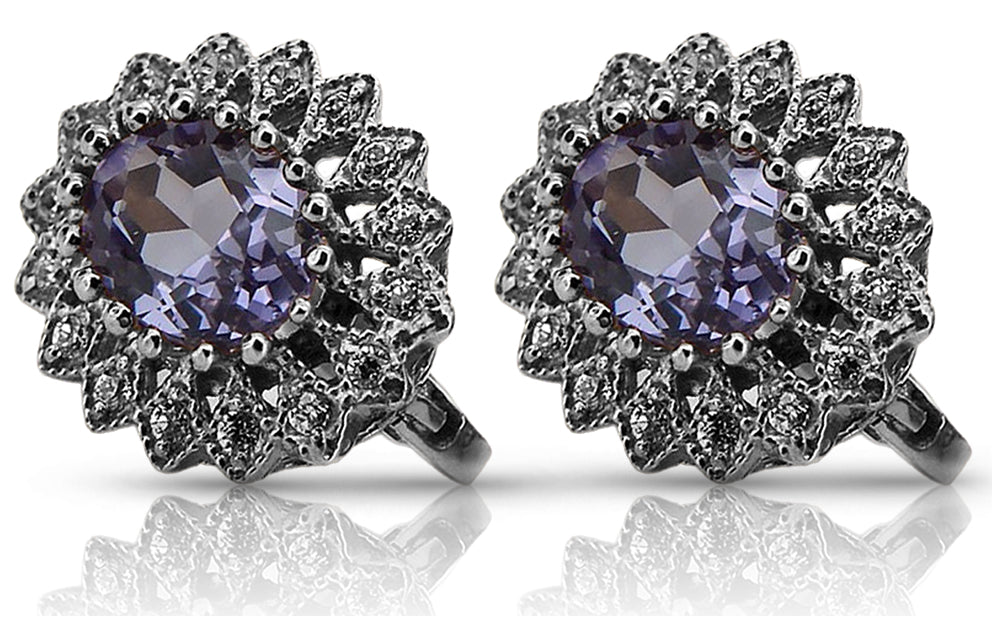 Vintage Alexandrite Earrings in 14K White Gold (vec125w-ax) — full view of the piece