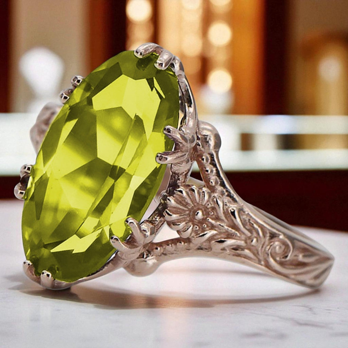 Vintage Yellow Peridot Ring in 14K Rose Gold (vrc084r-yp)
