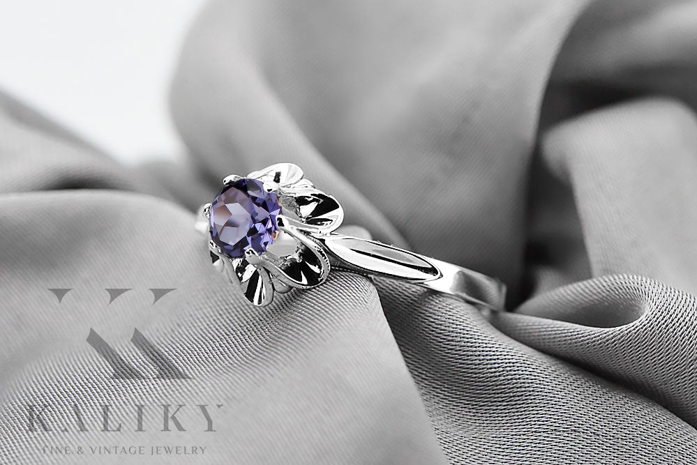 Vintage Alexandrite Ring in Sterling Silver (vrc004s-ax) — close-up of the hallmark on the inner band