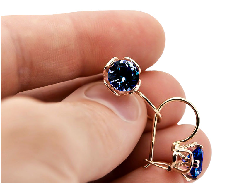 Vintage Sapphire Craft Earrings in 14K Rose Gold (vec029r-sp) — close-up of the hallmark on the inner band