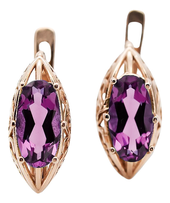 Vintage Amethyst Earrings in 14K Rose Gold (vec141r-am) — full view of the piece