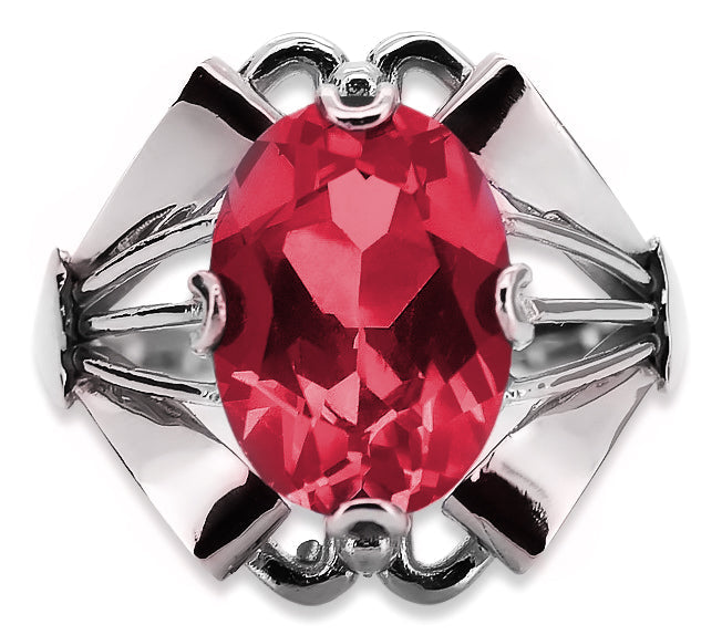 Vintage Ruby Ring in Sterling Silver (vrc015s-rb) — worn on the hand, showing profile