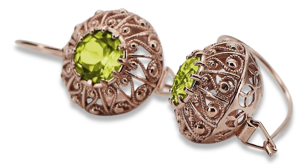 Vintage Yellow Peridot Earrings in 14K Rose Gold (vec002r-yp) — side view showing the setting