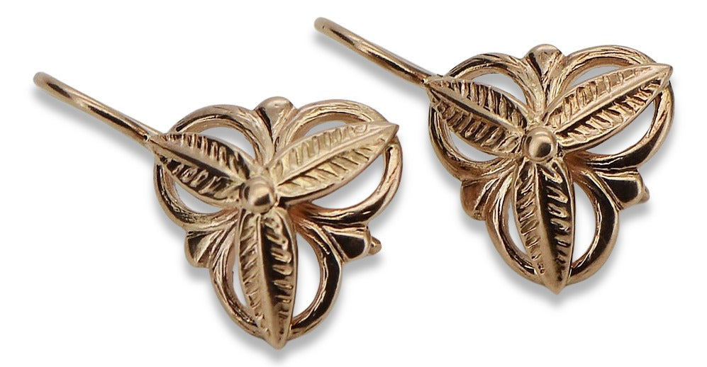 Vintage Leaf Earrings in 14K Rose Gold (ven064) — close-up of the stone and setting