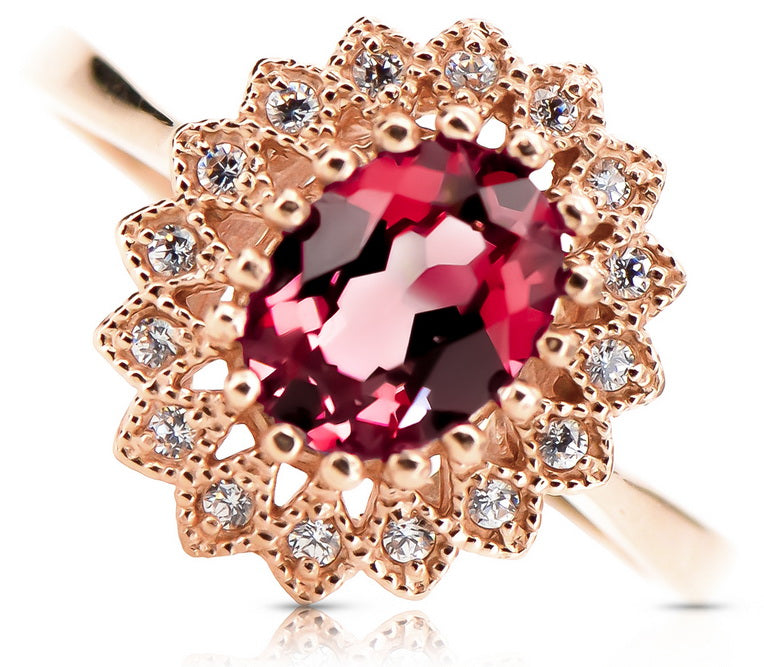 Vintage Ruby Ring in 14K Rose Gold (crc012r-rb) — close-up of the stone and setting