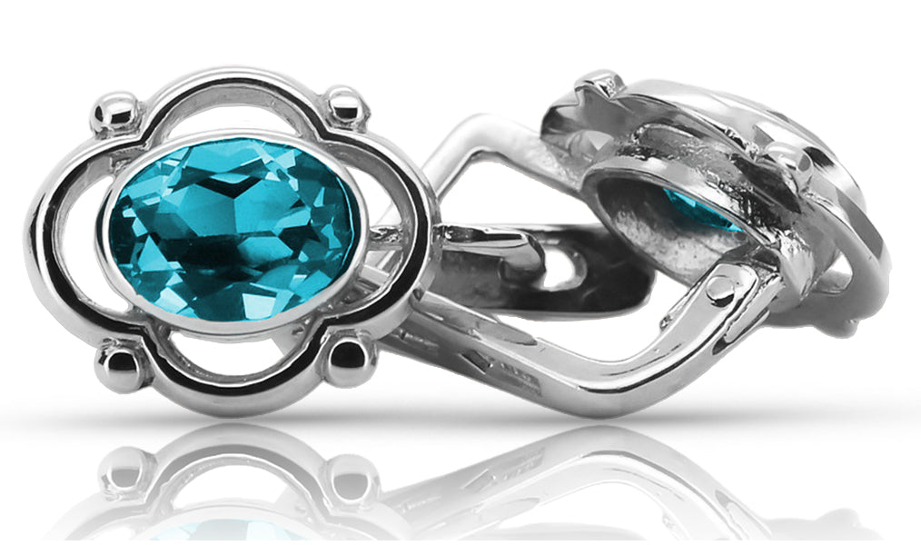 Vintage Aquamarine Earrings in Sterling Silver (vec033s-aq) — full view of the piece