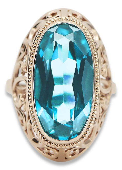Vintage Aquamarine Ring in 14K Rose Gold (vrc184r-aq) — close-up of the hallmark on the inner band