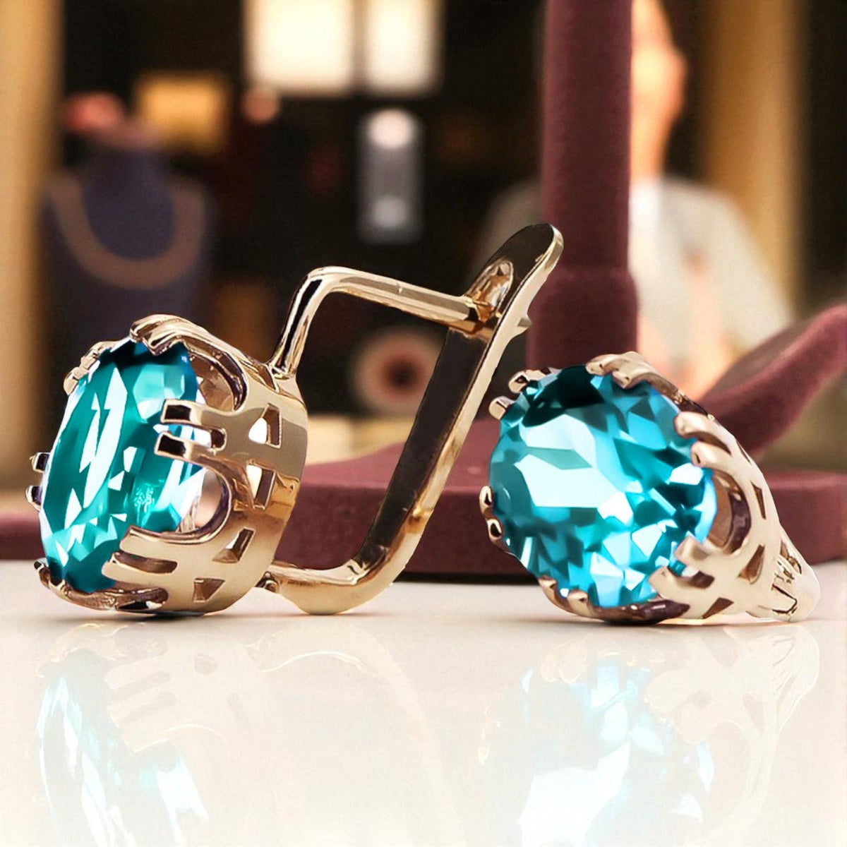 Vintage Aquamarine Earrings in 14K Rose Gold (vec016r-aq)