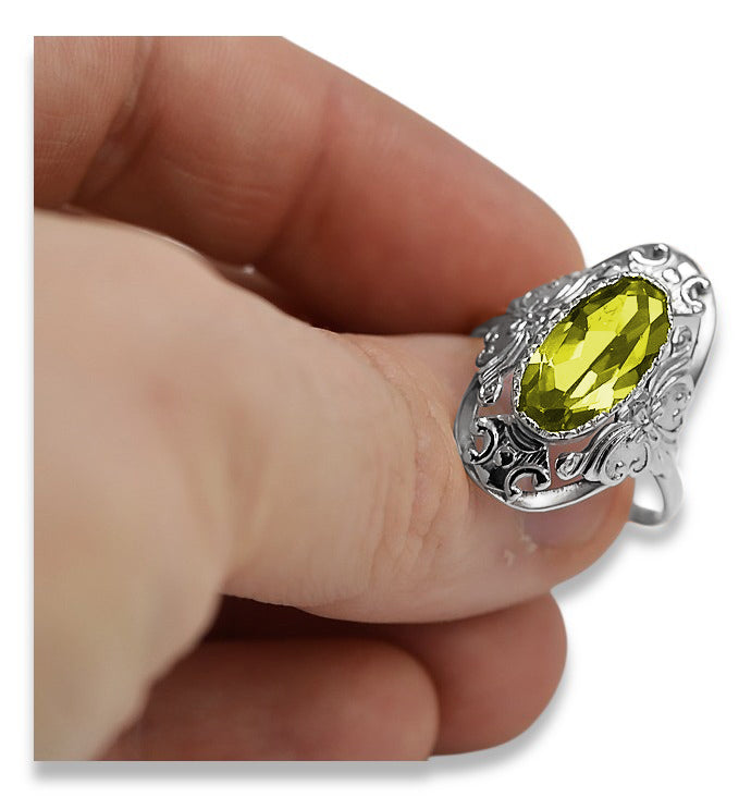 Vintage Yellow Peridot Ring in Sterling Silver (vrc014s-yp) — full view of the piece