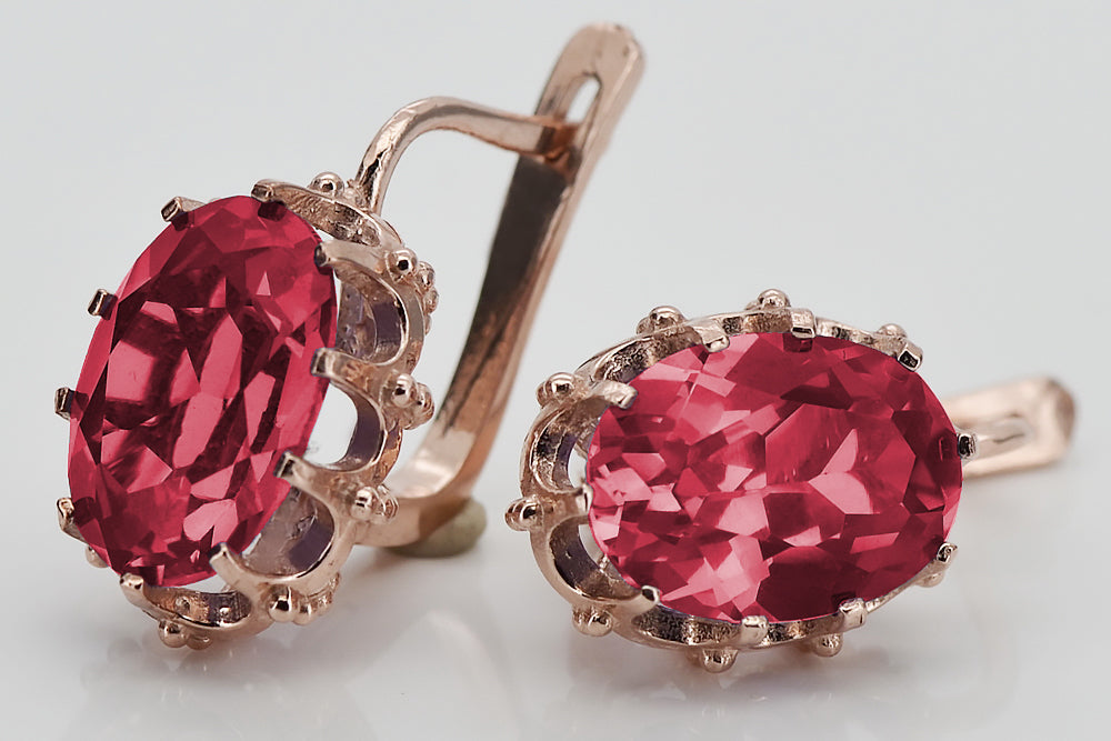 Vintage Ruby Lady Earrings in 14K Rose Gold (vec079r-rb) — back view with the clasp