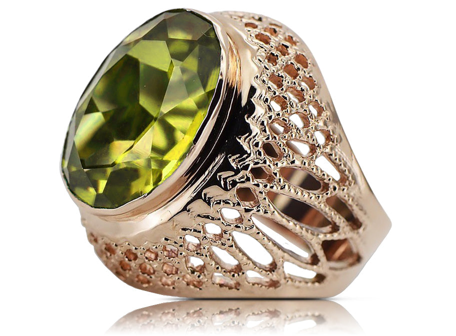 Vintage Yellow Peridot Ring in Rose Gold-Plated Sterling Silver (vrc089rp-yp) — full view of the piece