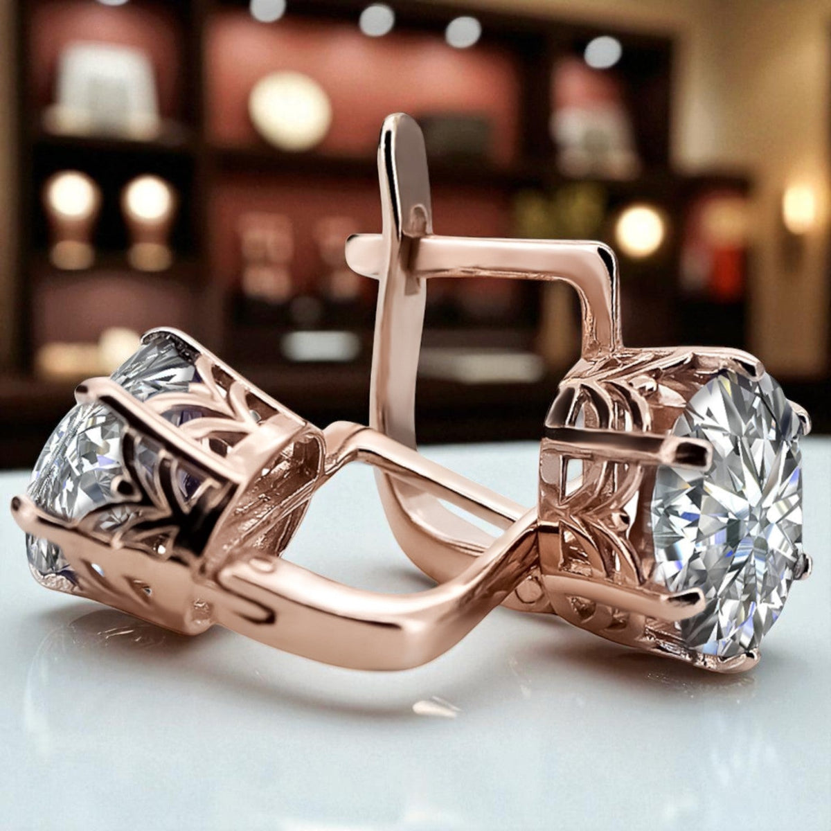 Vintage Zircon Earrings in 14K Rose Gold (vec003r-zi)