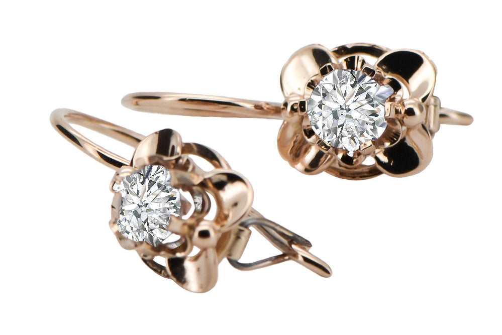 Vintage Zircon Craft Earrings in 14K Rose Gold (vec116r-zi) — close-up of the hallmark on the inner band