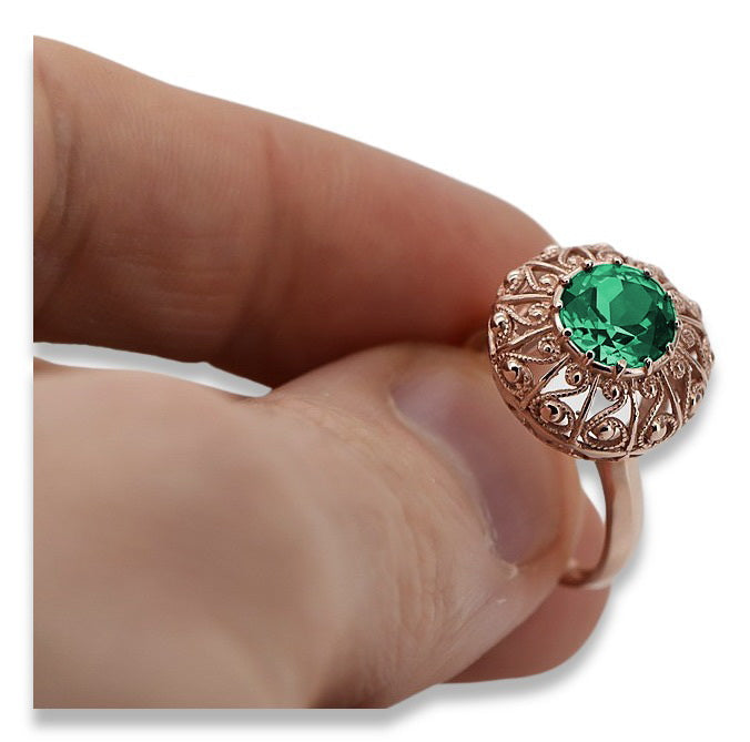 Vintage Emerald Round Womens Ring in 14K Rose Gold (vrc059r-em) — close-up of the hallmark on the inner band