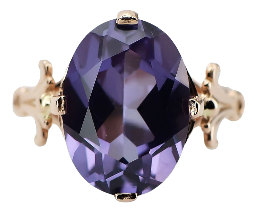 Vintage Alexandrite Craft Ring in 14K Rose Gold (vrc369r-ax) — close-up of the stone and setting