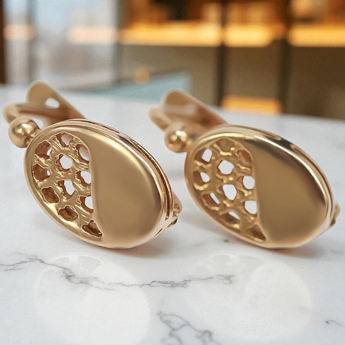 Vintage Oval Earrings in 14K Rose Gold (ven123)